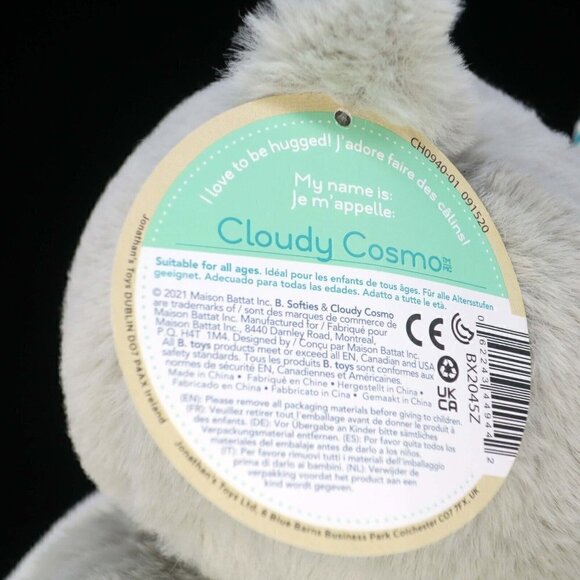 B. Toys Softies Plush Happyhues Cloudy Cosmos Gray Kitty Cat Lovey 12" NWT - Picture 4 of 4